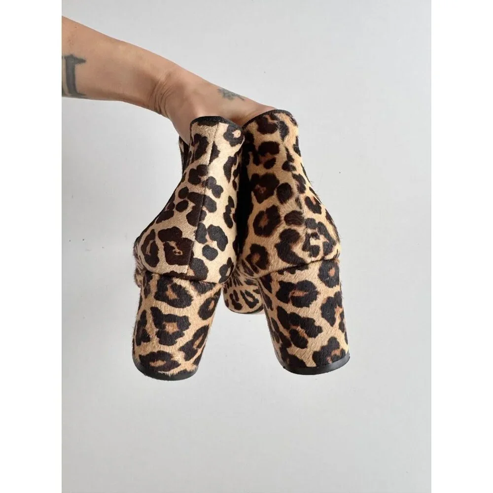 ZARA Leopard Print Calf Hair Leather Block Heel Chelsea Ankle Boots, Size 37 - Picture 8 of 15
